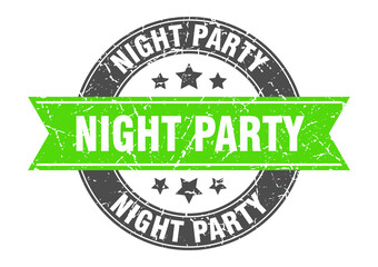 night party round stamp with ribbon. label sign