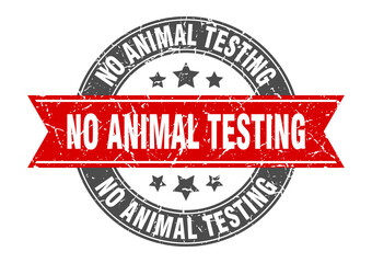 no animal testing round stamp with ribbon. label sign