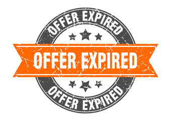 offer expired round stamp with ribbon. label sign