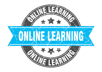 online learning round stamp with ribbon. label sign