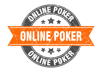 online poker round stamp with ribbon. label sign