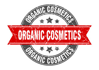 Fototapeta na wymiar organic cosmetics round stamp with ribbon. label sign