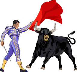 Illustration of a bull and a matador in Spain - obrazy, fototapety, plakaty