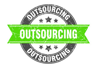 outsourcing round stamp with ribbon. label sign