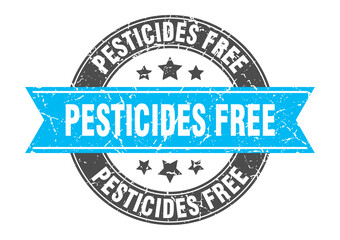 pesticides free round stamp with ribbon. label sign