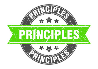 principles round stamp with ribbon. label sign