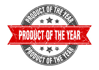 product of the year round stamp with ribbon. label sign