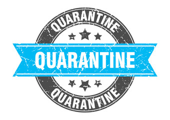 quarantine round stamp with ribbon. label sign
