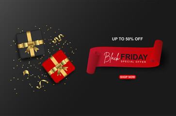 Black friday sale banners template with gift box