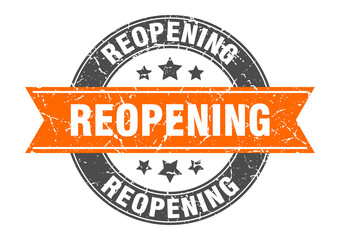 reopening round stamp with ribbon. label sign