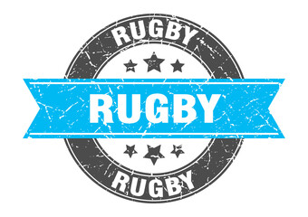 rugby round stamp with ribbon. label sign