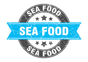 sea food round stamp with ribbon. label sign