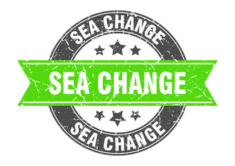 sea change round stamp with ribbon. label sign