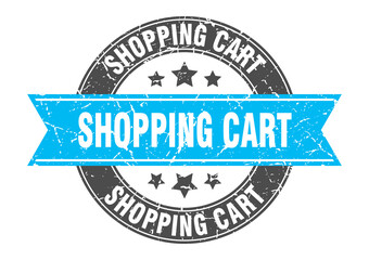 shopping cart round stamp with ribbon. label sign