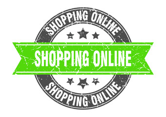 shopping online round stamp with ribbon. label sign