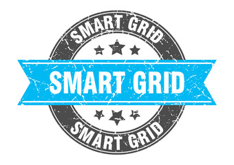 smart grid round stamp with ribbon. label sign