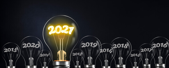 new year and idea bulbs. 2021 writing shines