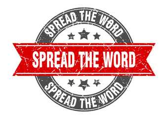 spread the word round stamp with ribbon. label sign