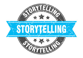 storytelling round stamp with ribbon. label sign