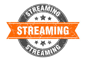 streaming round stamp with ribbon. label sign