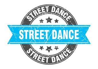 street dance round stamp with ribbon. label sign