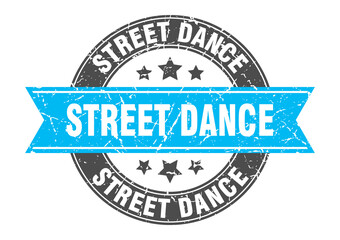 street dance round stamp with ribbon. label sign