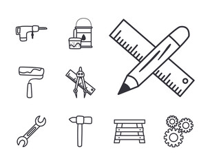 construction line style set icons vector design