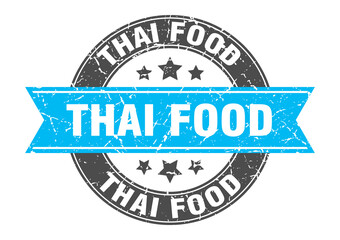 thai food round stamp with ribbon. label sign