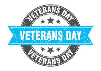veterans day round stamp with ribbon. label sign