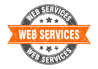 web services round stamp with ribbon. label sign
