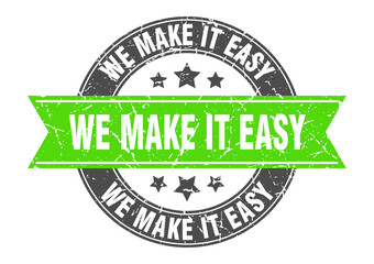 we make it easy round stamp with ribbon. label sign