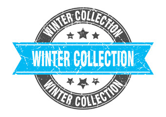 winter collection round stamp with ribbon. label sign