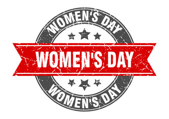 women's day round stamp with ribbon. label sign