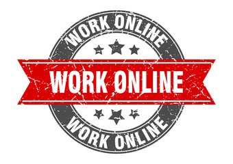 work online round stamp with ribbon. label sign