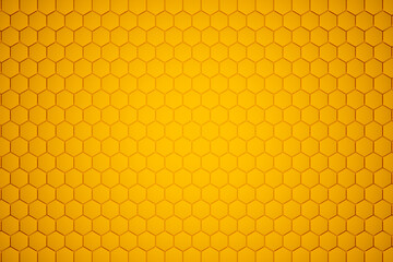 3d illustration of a yellow honeycomb monochrome honeycomb for honey. Pattern of simple geometric hexagonal shapes, mosaic background. Bee honeycomb concept, Beehive