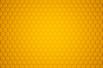 3d illustration of a yellow honeycomb monochrome honeycomb for honey. Pattern of simple geometric hexagonal shapes, mosaic background. Bee honeycomb concept, Beehive