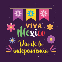 Fototapeta na wymiar Mexico independence day design with decorative pennants and flowers