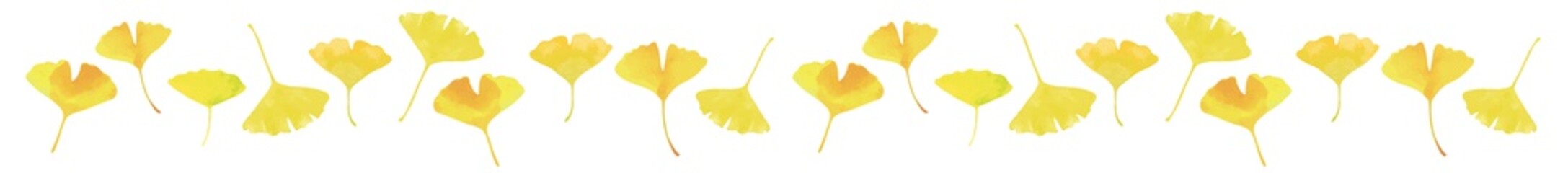 Fototapeta na wymiar 黄色のイチョウの葉 水彩画 ライン素材