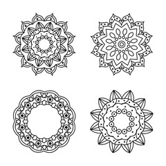 decorative mandalas icon set, line style