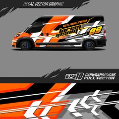 Cargo van decal graphic design. Abstract stripe racing background designs for wrap race car, pickup truck, adventure vehicle. Eps 10