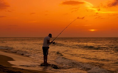 fishing at sunset