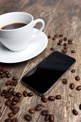 coffee with mobile phone