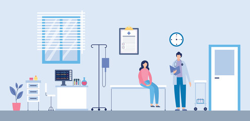 Fototapeta na wymiar Flat vector illustration of a medical examination of a patient in an outpatient office.