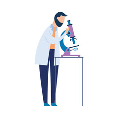 Doctor conducts healthcare laboratory research vector illustration isolated.