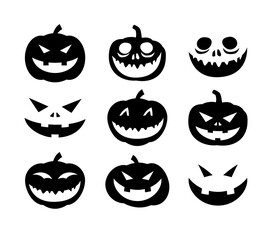 Pumpkin face halloween icon set solid style. Symbols for website, print, magazine, app and design.