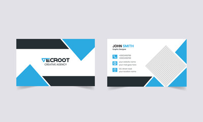 Business card design with blue shape image cityscape background. Vector template.