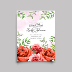 wedding invitation template with elegant roses watercolor