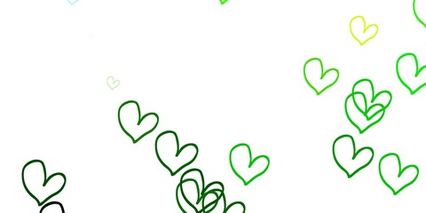 Light Green, Yellow vector template with doodle hearts.