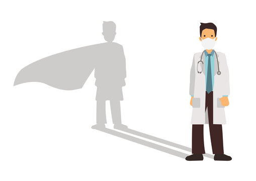 Doctor With Superhero Shadow On The Wall.