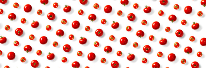 banner - creative background from red tomatoes. Abstract background. of isolated ripe Tomato on the white background not seamless pattern